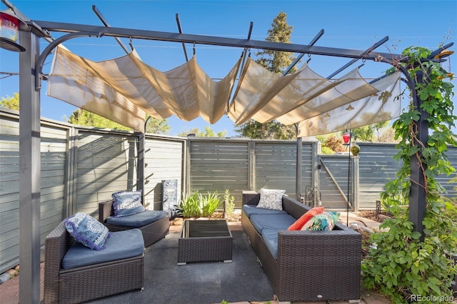 2430 N Tejon St, Colorado Springs, CO 80907 - fenced backyard featuring an outdoor hangout area, a pergola, a patio area, and a gate