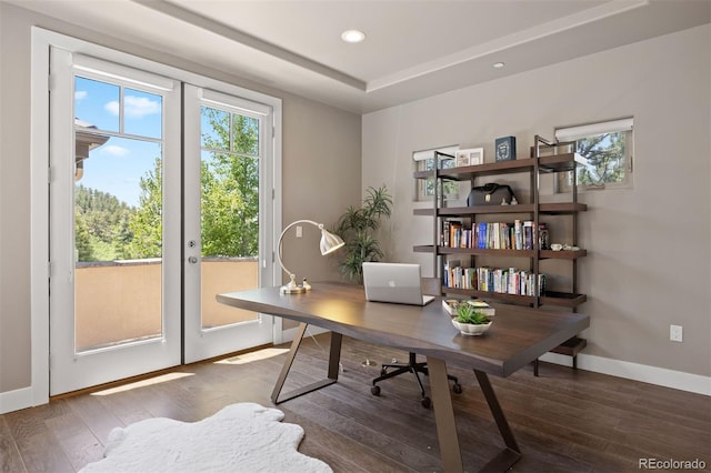 1803 Avenida Del Sol, Castle Rock, CO 80104 - office area with hardwood / wood-style floors and recessed lighting