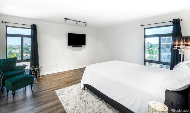 800 Pearl St Unit 1010, Denver, CO 80203 - bedroom featuring wood finished floors, multiple windows, and track lighting