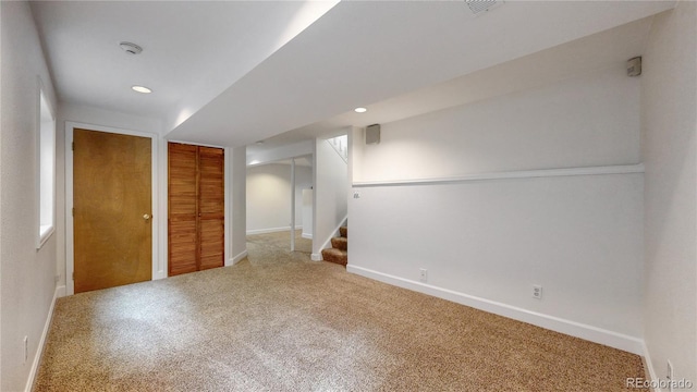 3732 Rosewalk Ct, Highlands Ranch, CO 80129 - finished below grade area featuring carpet, stairway, and recessed lighting