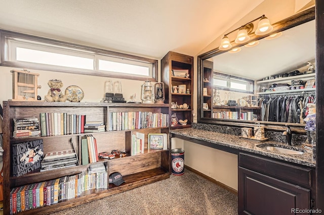 3191 W 151st Ct, Broomfield, CO 80023 - carpeted office space featuring a sink and lofted ceiling