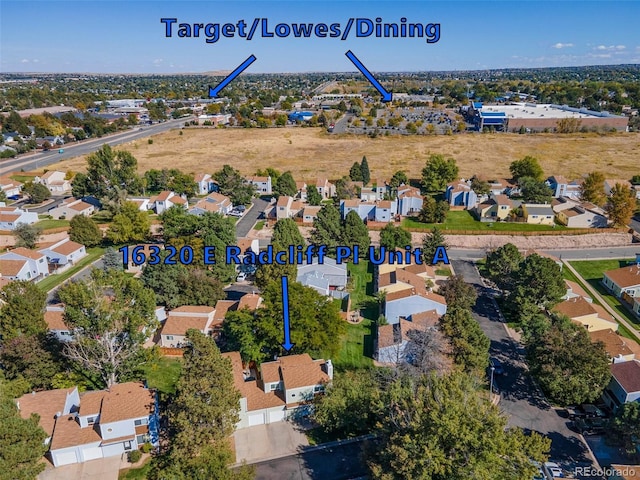 bird's eye view with a residential view