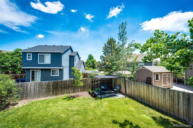 8930 Apache Plume Dr, Parker, CO 80134 - fenced backyard featuring a storage unit and a patio
