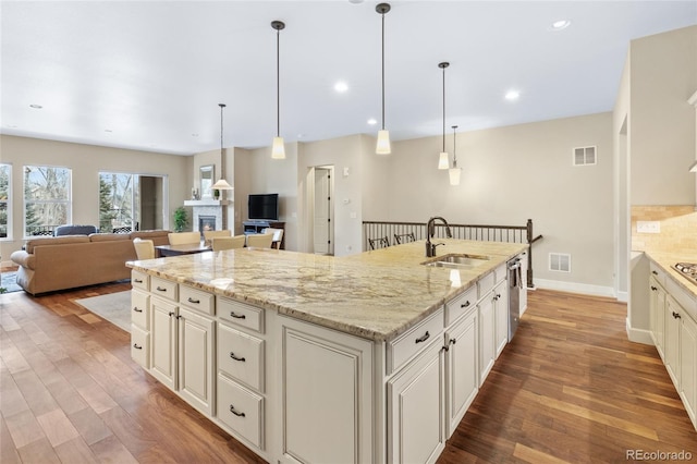 kitchen with visible vents, a sink, and wood finished floors