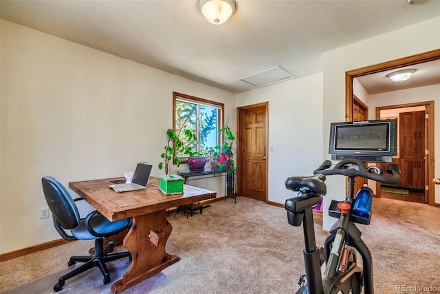 16 Thurber Ct, Fairplay, CO 80440 - office area featuring baseboards, attic access, and carpet flooring