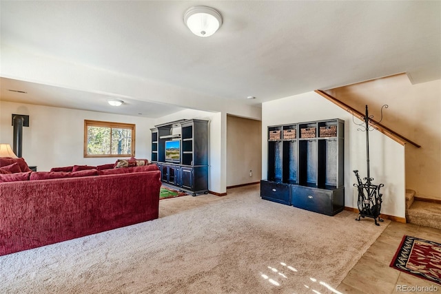 16 Thurber Ct, Fairplay, CO 80440 - living room with carpet flooring, stairs, and baseboards