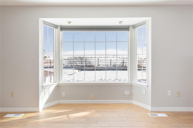 empty room featuring plenty of natural light and light hardwood / wood-style floors