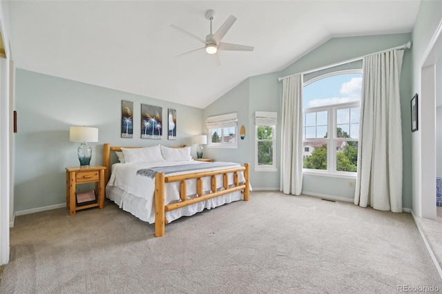 9385 Prairie View Dr, Highlands Ranch, CO 80126 - carpeted bedroom with lofted ceiling and a ceiling fan