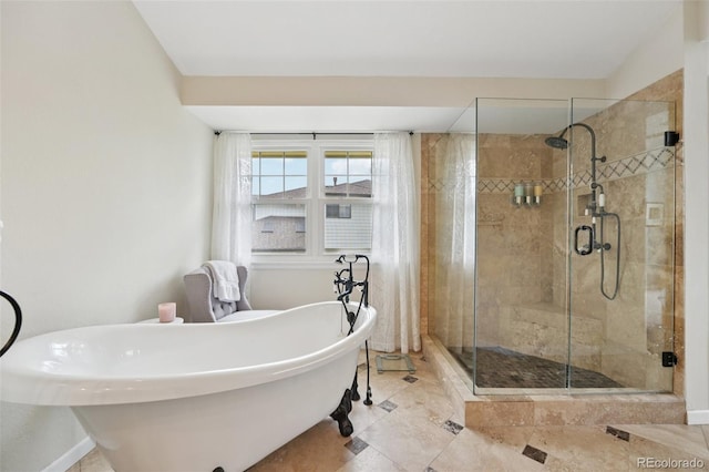 9385 Prairie View Dr, Highlands Ranch, CO 80126 - full bathroom featuring a freestanding tub and a shower stall