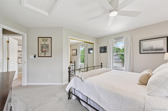 9385 Prairie View Dr, Highlands Ranch, CO 80126 - carpeted bedroom featuring attic access, ceiling fan, and a closet