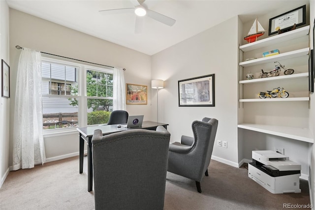 9385 Prairie View Dr, Highlands Ranch, CO 80126 - home office with carpet floors and ceiling fan