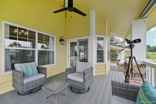 9385 Prairie View Dr, Highlands Ranch, CO 80126 - wooden porch with a ceiling fan