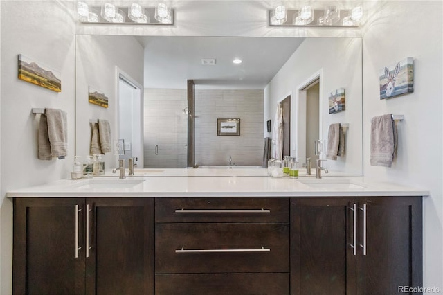 bathroom with vanity and walk in shower