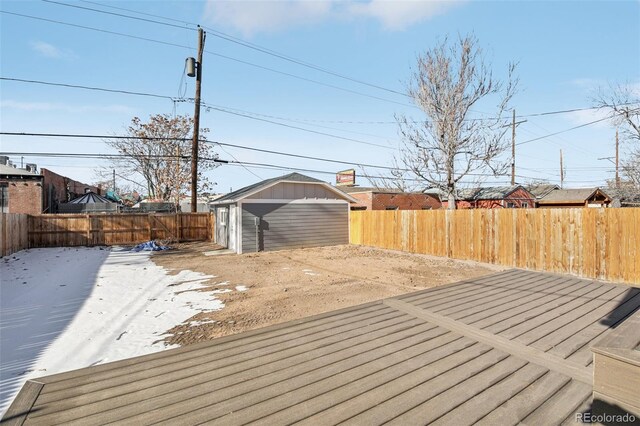 wooden deck with a shed