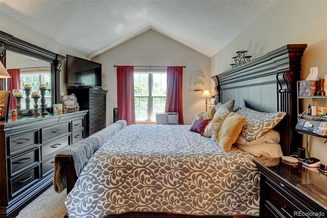 10035 E Mexico Ave, Aurora, CO 80247 - bedroom with a textured ceiling, vaulted ceiling, multiple windows, and carpet