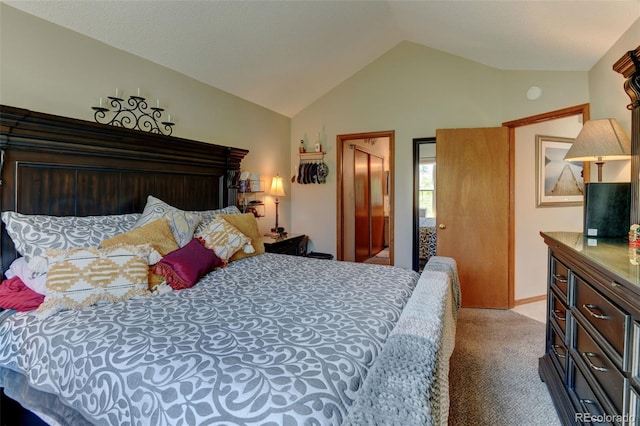 10035 E Mexico Ave, Aurora, CO 80247 - bedroom featuring carpet flooring and vaulted ceiling