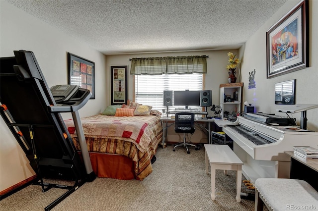 10035 E Mexico Ave, Aurora, CO 80247 - bedroom with carpet floors, a textured ceiling, and an office area