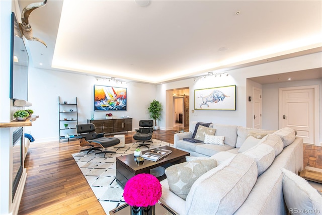 living room with hardwood / wood-style floors