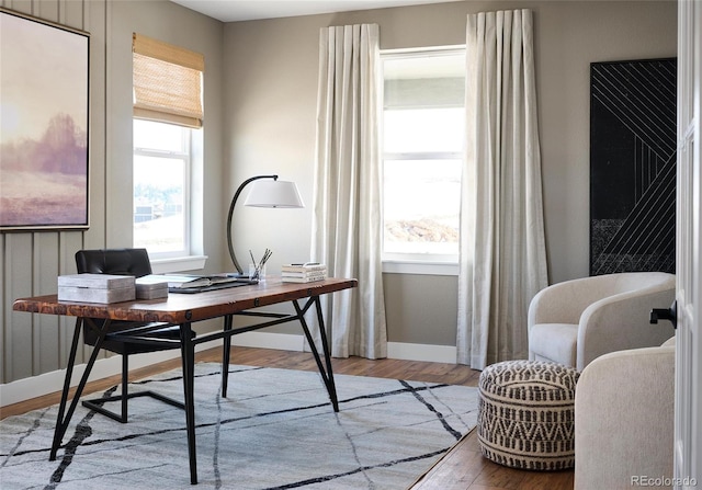 home office with light wood-type flooring