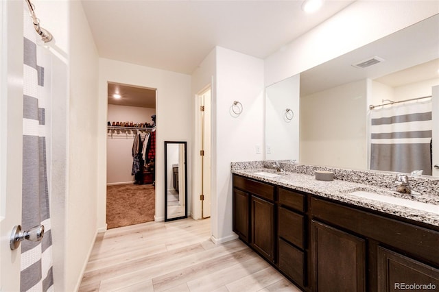 bathroom with hardwood / wood-style floors and vanity