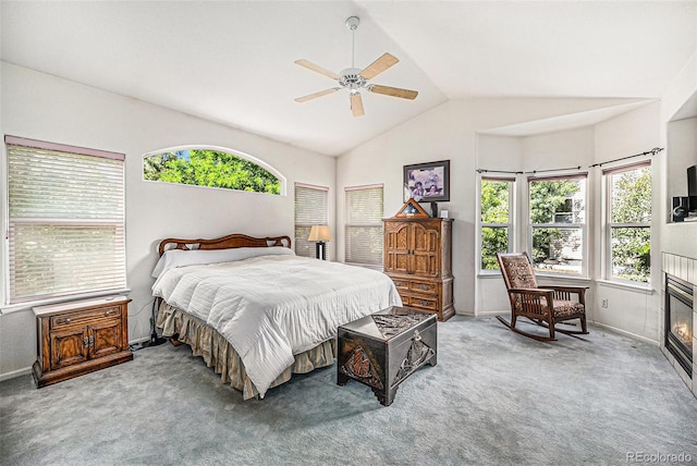 1010 Home Farm Cir, Denver, CO 80234 - bedroom with lofted ceiling, multiple windows, carpet, and a ceiling fan