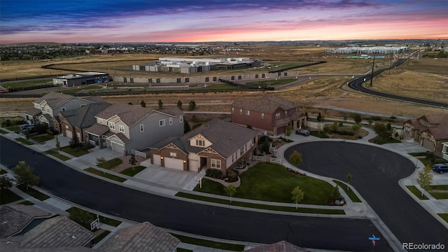 view of aerial view at dusk