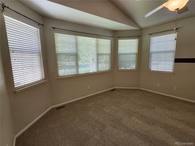 221 Homestead Pkwy, Longmont, CO 80504 - carpeted spare room featuring vaulted ceiling, plenty of natural light, and a ceiling fan