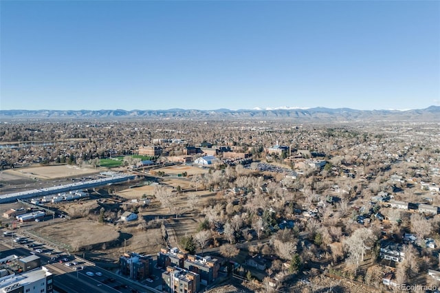 bird's eye view with a mountain view