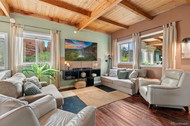 6619 Apache Pl, Larkspur, CO 80118 - living area featuring wood ceiling with exposed beams and wood-type flooring