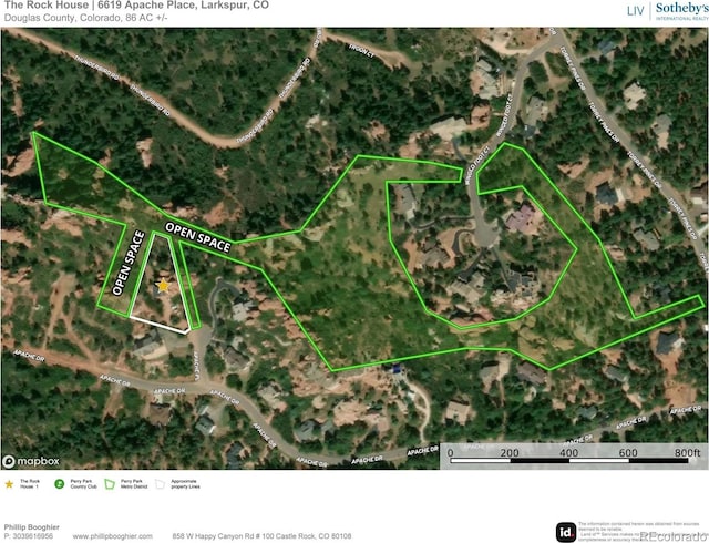 6619 Apache Pl, Larkspur, CO 80118 - aerial view of property's location featuring property parcel outlined
