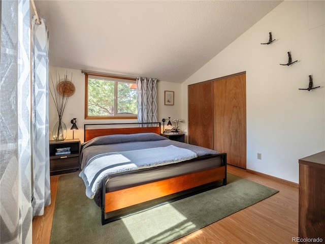 30455 Mountainside Dr, Buena Vista, CO 81211 - bedroom featuring vaulted ceiling, wood finished floors, a closet, and baseboards