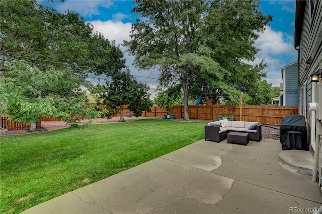 312 Allen St, Golden, CO 80401 - fenced backyard with an outdoor living space and a patio