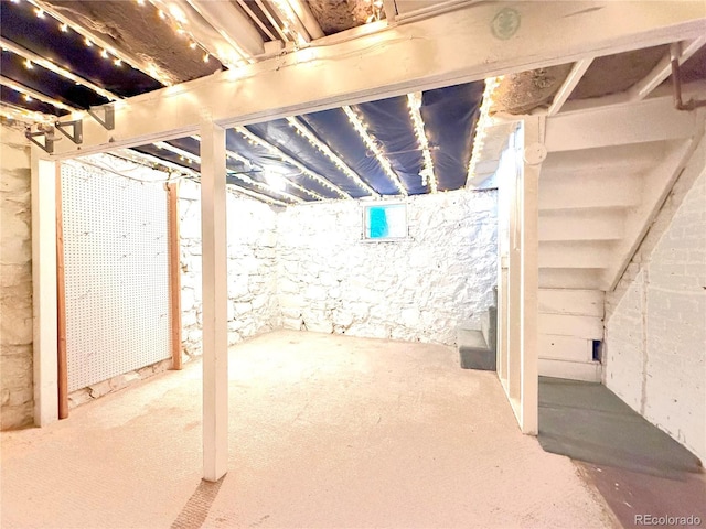 view of unfinished basement