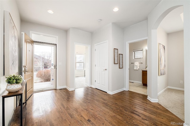 entrance foyer with dark wood-type flooring