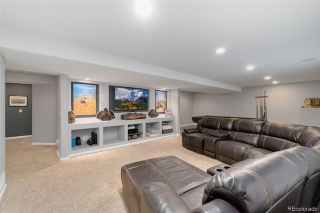 living room featuring light colored carpet