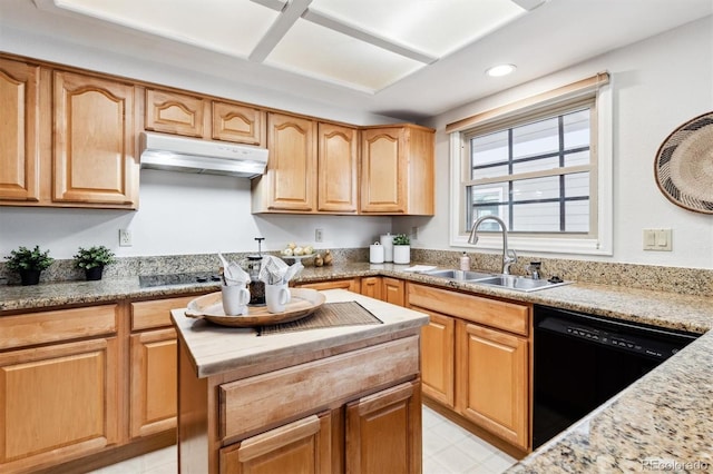 kitchen featuring sink, light stone countertops, and black dishwasher