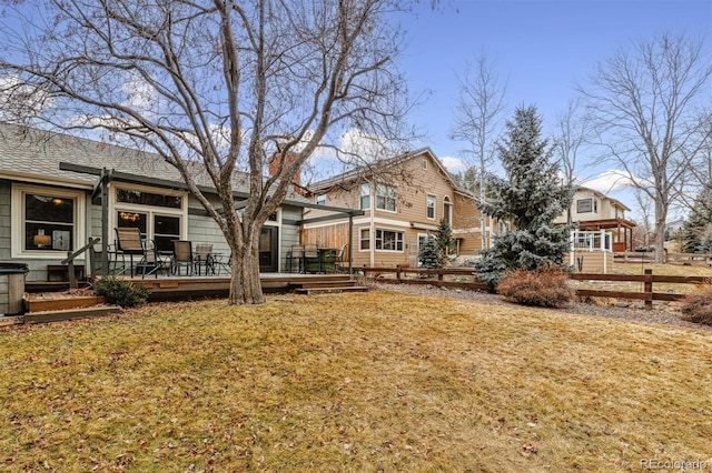 view of yard with a wooden deck