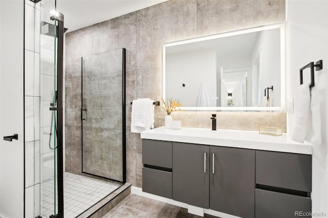 5886 S Logan St, Centennial, CO 80121 - bathroom featuring vanity and a stall shower