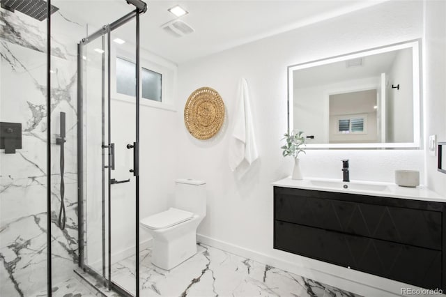 5886 S Logan St, Centennial, CO 80121 - bathroom with marble look tile flooring, vanity, and a marble finish shower