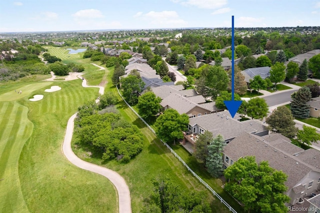1001 Deer Clover Way, Castle Pines, CO 80108 - aerial perspective of suburban area featuring a golf course and a nearby body of water