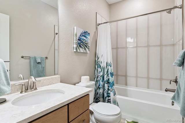 1976 Canyonpoint Ln, Castle Pines, CO 80108 - full bathroom with vanity, shower / bath combo, and a textured wall
