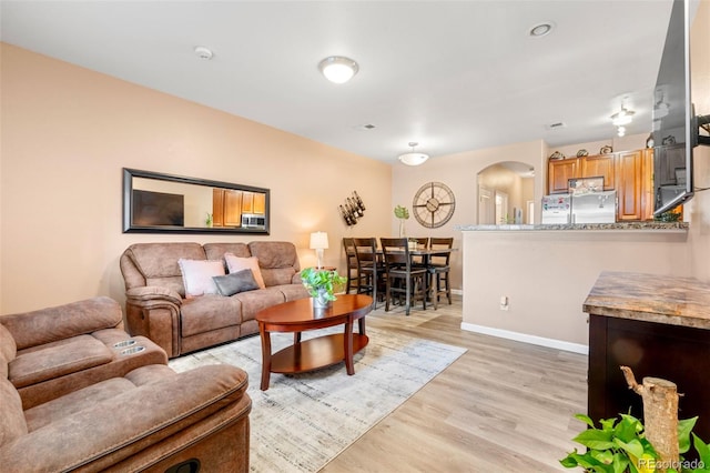 living room with light hardwood / wood-style flooring