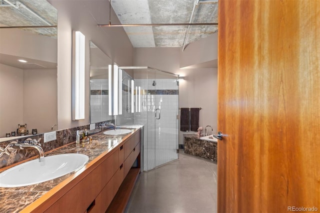 1610 Little Raven St Unit 502, Denver, CO 80202 - full bathroom with a stall shower, a garden tub, and double vanity