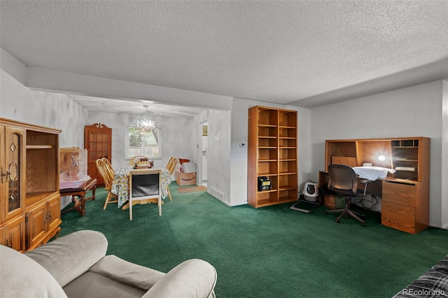 4550 E 121st Pl, Thornton, CO 80241 - carpeted living room featuring a chandelier and a textured ceiling