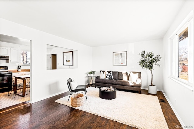 living room featuring dark hardwood / wood-style floors