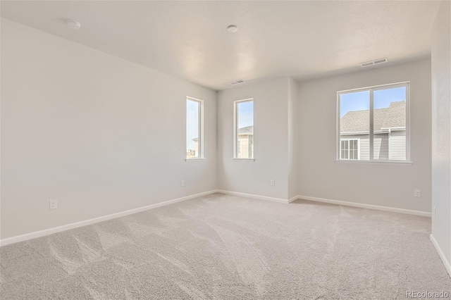 spare room featuring a healthy amount of sunlight and light carpet