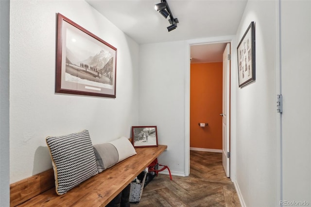 hall with parquet flooring