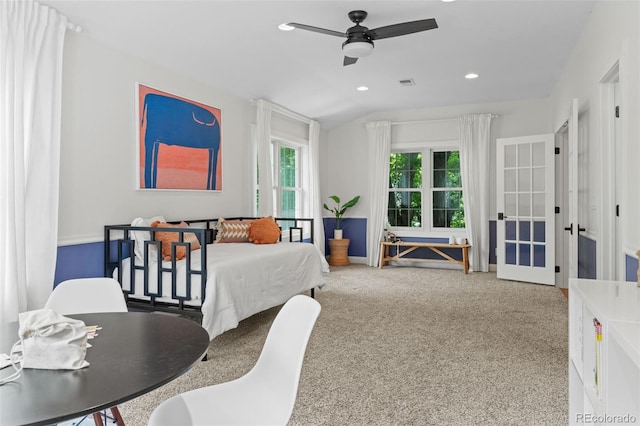 2485 S Fillmore St, Denver, CO 80210 - carpeted bedroom with french doors, recessed lighting, and ceiling fan