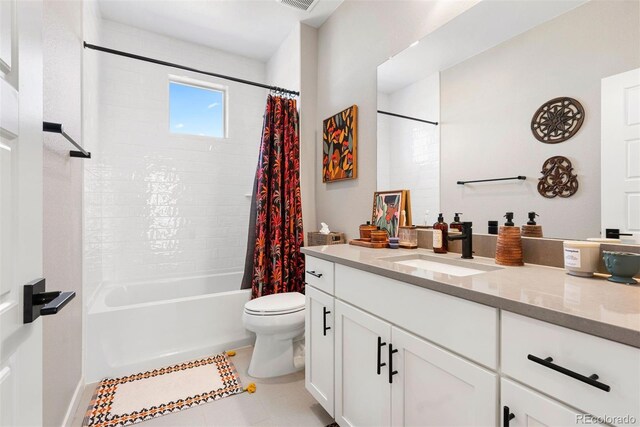 15020 Cast Pebble Cir, Parker, CO 80134 - bathroom featuring vanity, toilet, shower / bath combination with curtain, and tile patterned flooring