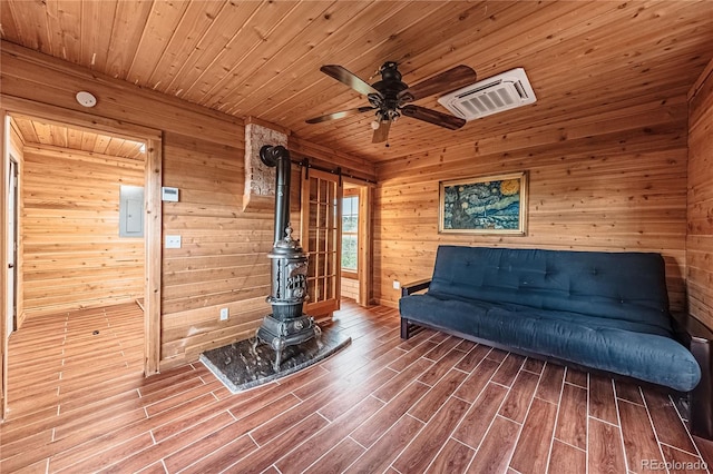 7727 County Road 521, Walsenburg, CO 81089 - unfurnished room with wooden ceiling, a ceiling fan, and wood finished floors